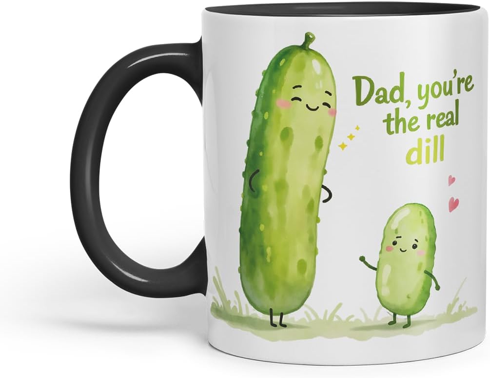 Vixar Dad You're The Real Dill Funny Pickle Pun Father's Day Mug – Coloured Mug Cup Gift, 11oz (Black)