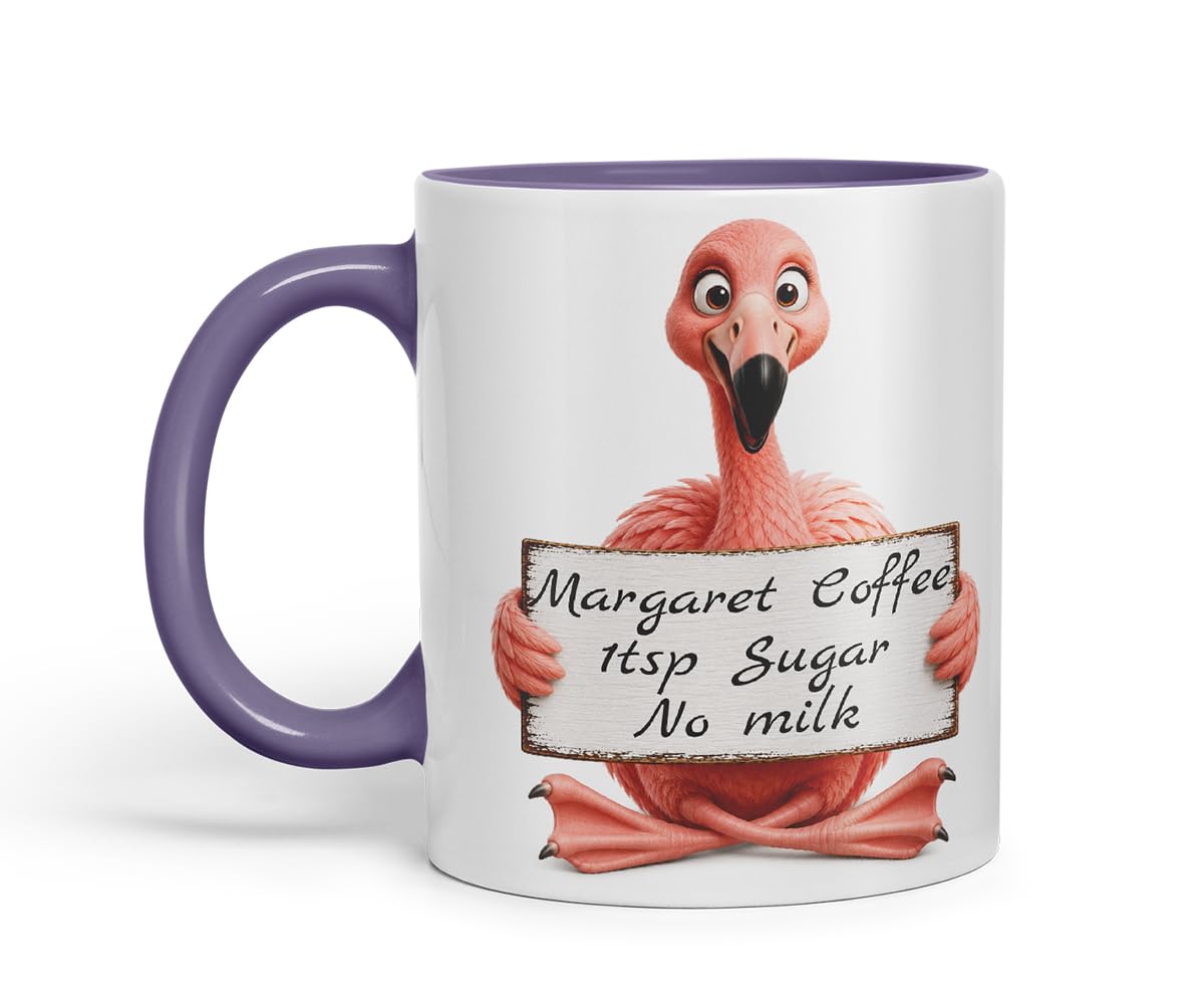 Vixar Personalised Flamingo Mug with Name or Custom Message – Cute Animal Coloured Ceramic Mug Cup Gift, 11oz (Black)