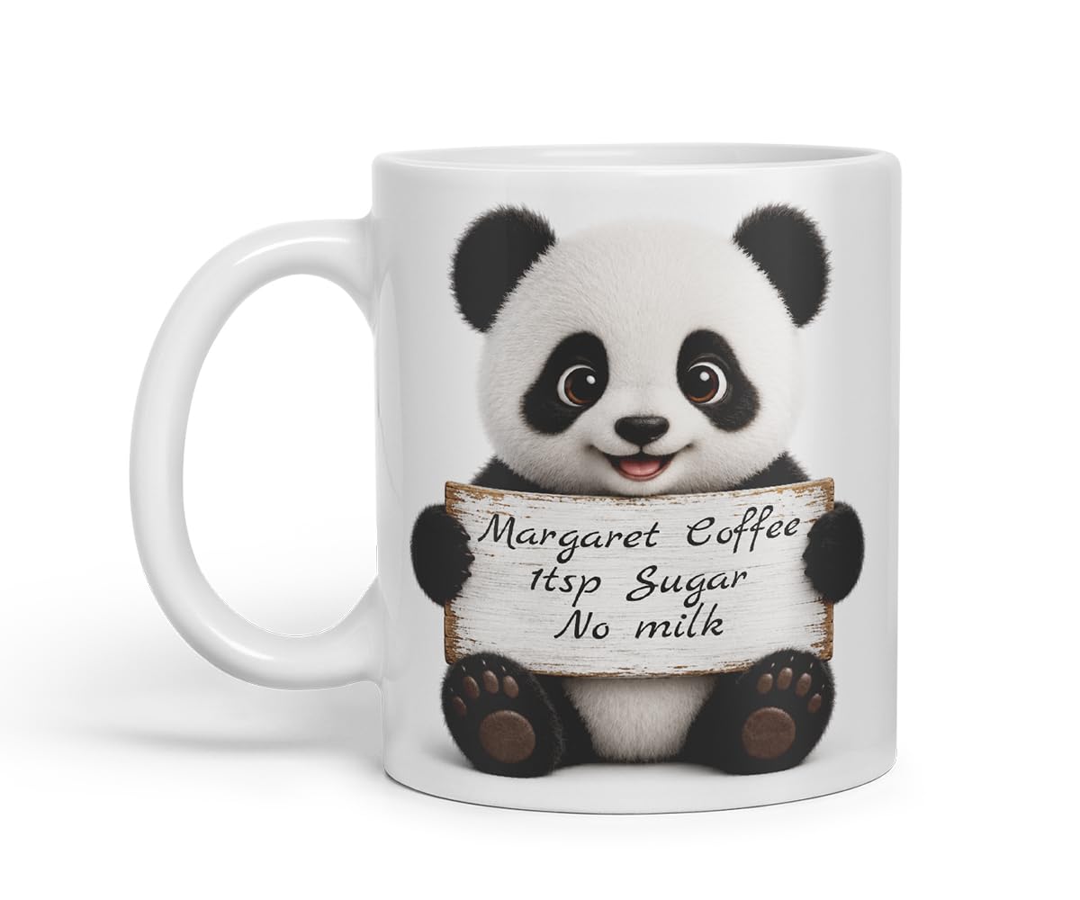 Vixar Personalised Panda Mug with Name or Custom Message – Cute Animal Coloured Ceramic Mug Cup Gift, 11oz (Black)