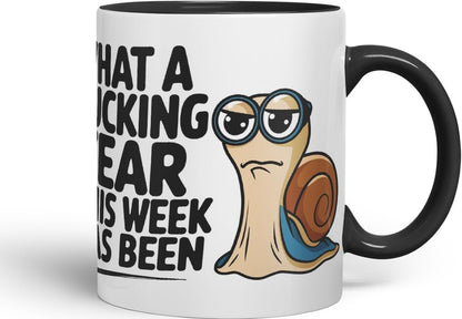 Vixar What A F** Year This Week Has Been Sarcastic Snail Coloured Ceramic Mug Cup Gift, 11oz (Black)