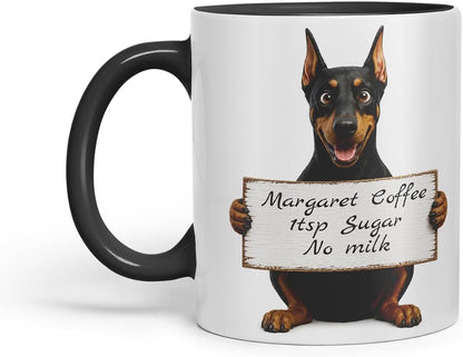 Vixar Personalised Doberman Dog Pet Mug with Name or Custom Message – Cute Animal Coloured Ceramic Mug Cup Gift, 11oz (Black)