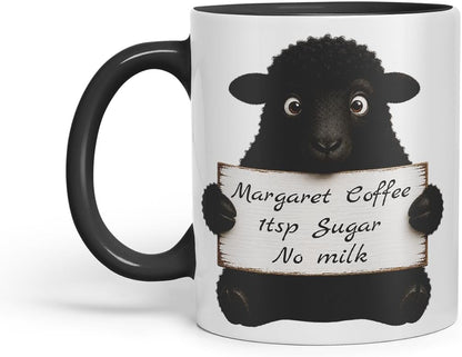 Vixar Personalised Black Sheep Mug with Name or Custom Message – Cute Animal Coloured Ceramic Mug Cup Gift, 11oz (Black)