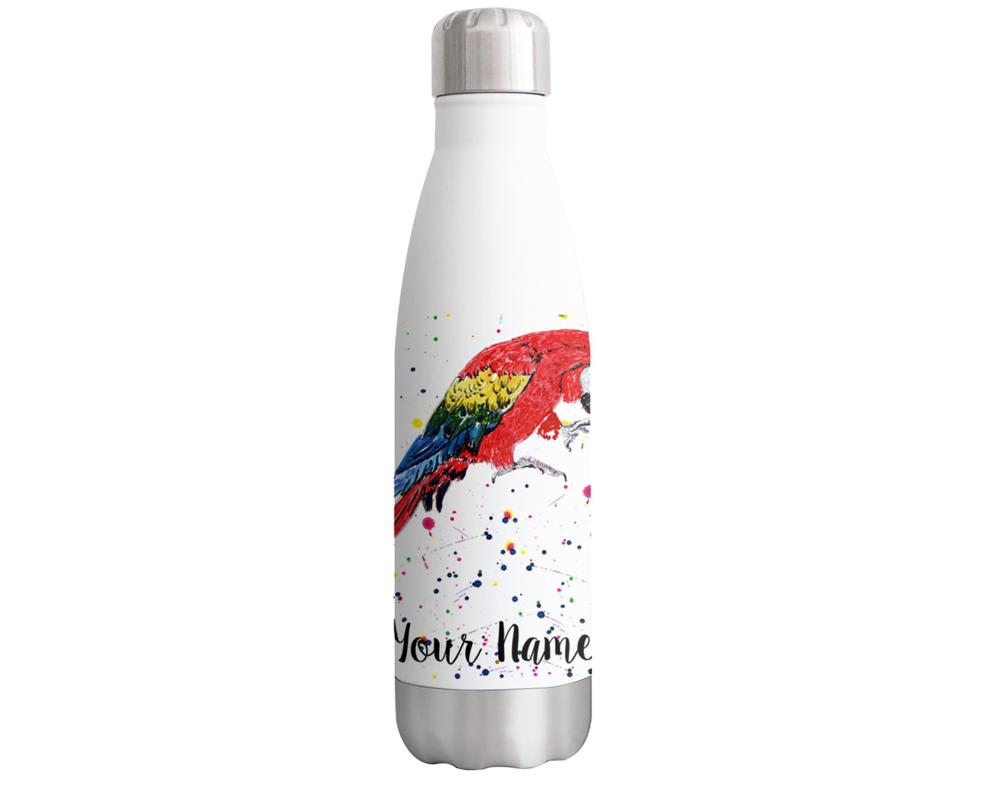 Vixar Parrot Personalised Custom Bottle with your Text/name Watercolour Macaw Bird Animals Bottle Double Wall Insulated Stainless Steel Sport Drinks 500ml