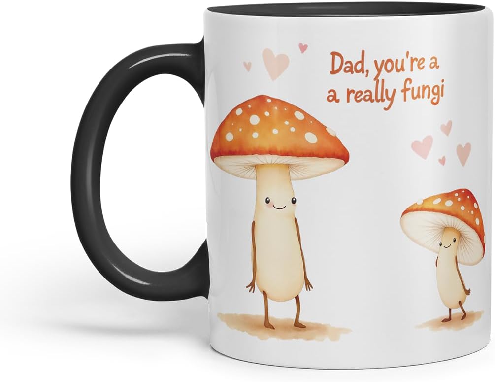 Vixar Dad You're A Really Fungi Funny Mushroom Father's Day Mug – Coloured Mug Cup Gift, 11oz (Black)