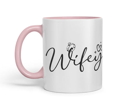 Vixar Wifey Script Wedding Ring Couple Mug – Coloured Ceramic Mug Cup Gift, 11oz (Black)
