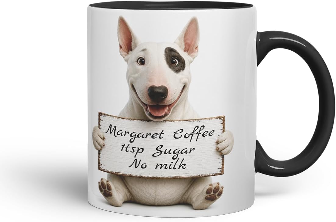 Vixar Personalised English Bulldog Dog Pet Mug with Name or Custom Message – Cute Animal Coloured Ceramic Mug Cup Gift, 11oz (Black)
