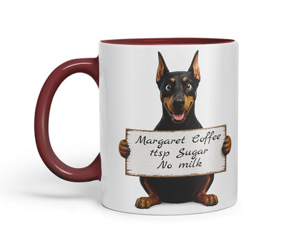 Vixar Personalised Doberman Dog Pet Mug with Name or Custom Message – Cute Animal Coloured Ceramic Mug Cup Gift, 11oz (Black)