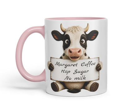 Vixar Personalised Cow Mug with Name or Custom Message – Cute Animal Coloured Ceramic Mug Cup Gift, 11oz (Black)