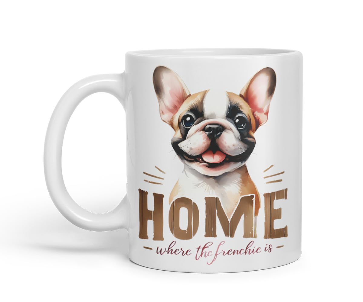 Vixar Home is Where The Frenchie is French Bulldog Mug – Coloured Ceramic Mug Cup Gift, 11oz (Black)