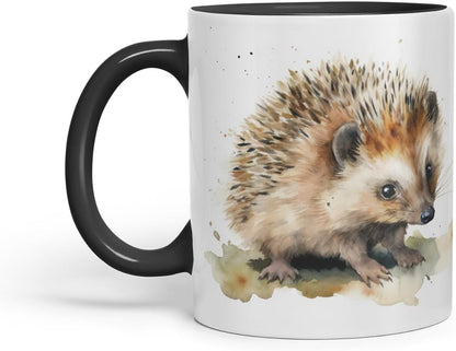 Vixar Watercolour Hedgehog Mug – Coloured Ceramic Mug Cup Gift, 11oz (Black)