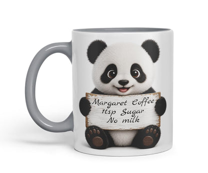 Vixar Personalised Panda Mug with Name or Custom Message – Cute Animal Coloured Ceramic Mug Cup Gift, 11oz (Black)
