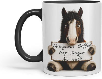 Vixar Personalised Shire Horse Mug with Name or Custom Message – Cute Animal Coloured Ceramic Mug Cup Gift, 11oz (Black)