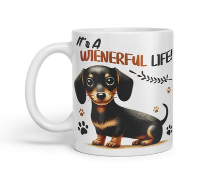 Vixar It’s A Wienerful Life Dachshund Dog Mug – Coloured Ceramic Mug Cup Gift, 11oz (Black)