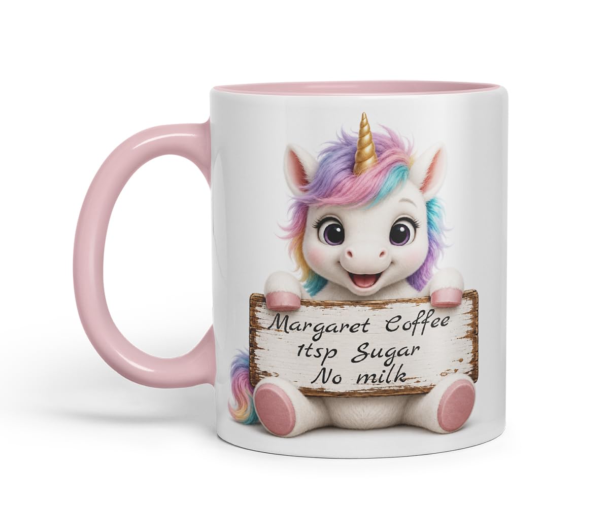Vixar Personalised Pastel Unicorn Mug with Name or Custom Message – Cute Animal Coloured Ceramic Mug Cup Gift, 11oz (Black)