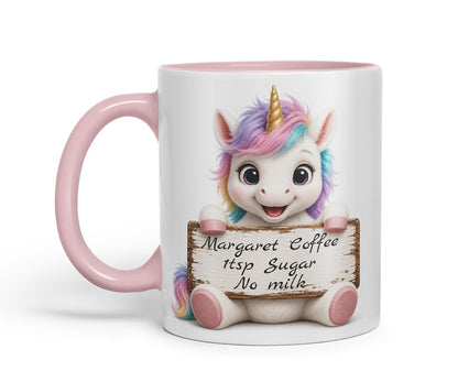 Vixar Personalised Pastel Unicorn Mug with Name or Custom Message – Cute Animal Coloured Ceramic Mug Cup Gift, 11oz (Black)