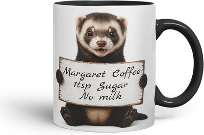 Vixar Personalised Ferret Mug with Name or Custom Message – Cute Animal Coloured Ceramic Mug Cup Gift, 11oz (Black)