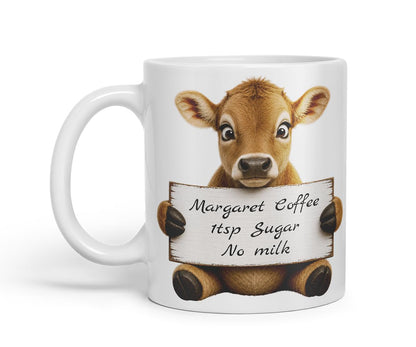 Vixar Personalised Jersey Cow Mug with Name or Custom Message – Cute Animal Coloured Ceramic Mug Cup Gift, 11oz (Black)