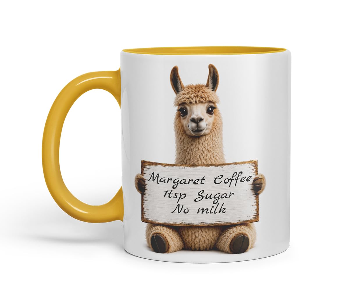 Vixar Personalised Llama Mug with Name or Custom Message – Cute Animal Coloured Ceramic Mug Cup Gift, 11oz (Black)