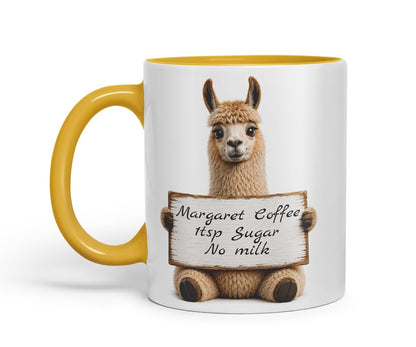 Vixar Personalised Llama Mug with Name or Custom Message – Cute Animal Coloured Ceramic Mug Cup Gift, 11oz (Black)