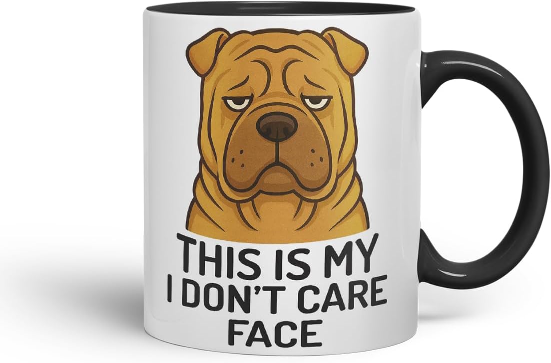 Vixar This is My I Don't Care Face Shar Pei Dog Mug – Coloured Ceramic Mug Cup Gift, 11oz (Black)