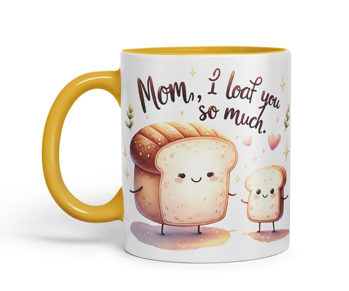 Vixar Mom I Loaf You So Much Funny Bread Mother Mum Mug – Coloured Ceramic Mug Cup Gift, 11oz (Black)