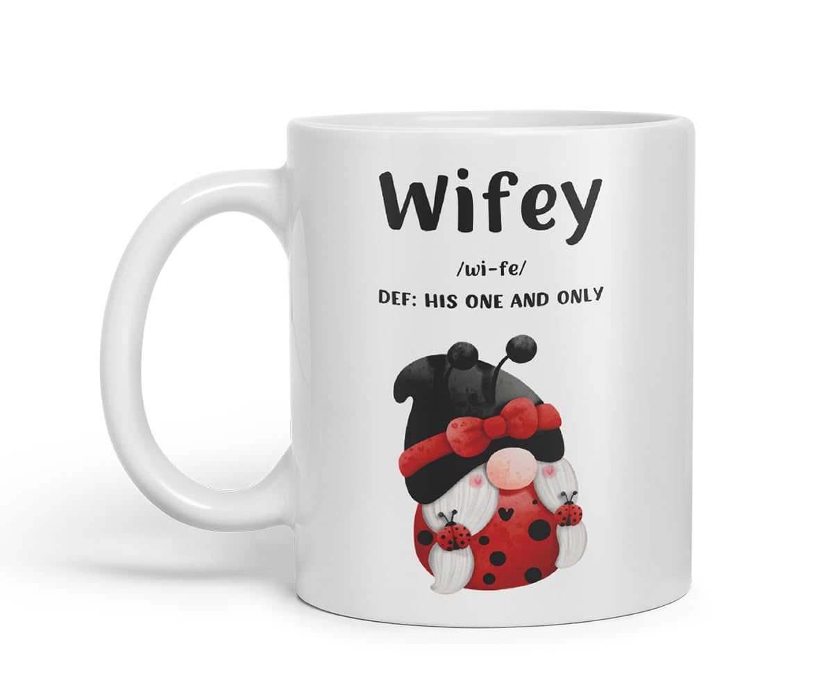 Vixar Wifey Definition Gnome Couple Mug – Coloured Ceramic Mug Cup Gift, 11oz (Black)