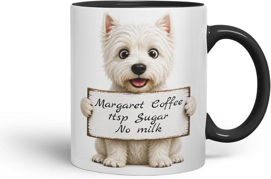 Vixar Personalised Westie Dog Mug with Name or Custom Message – Cute Animal Coloured Ceramic Mug Cup Gift, 11oz (Black)