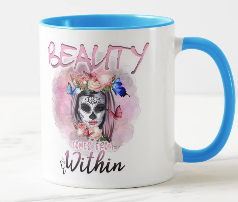 Beauty Comes with Within Woman Coloured Mug Cup Gift Birthday Work Office Christmas Tea Coffee