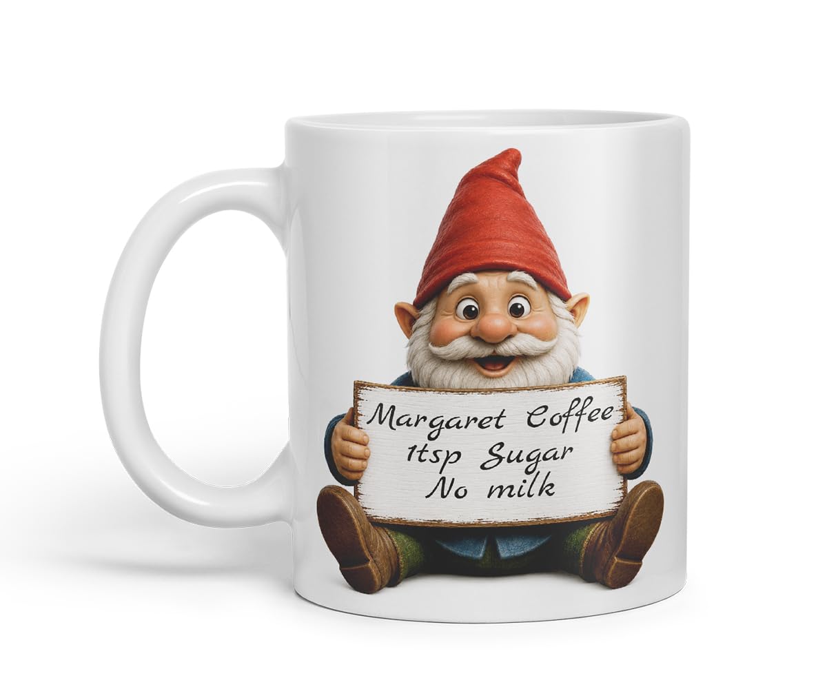 Vixar Personalised Gnome Mug with Name or Custom Message – Cute Animal Coloured Ceramic Mug Cup Gift, 11oz (Black)