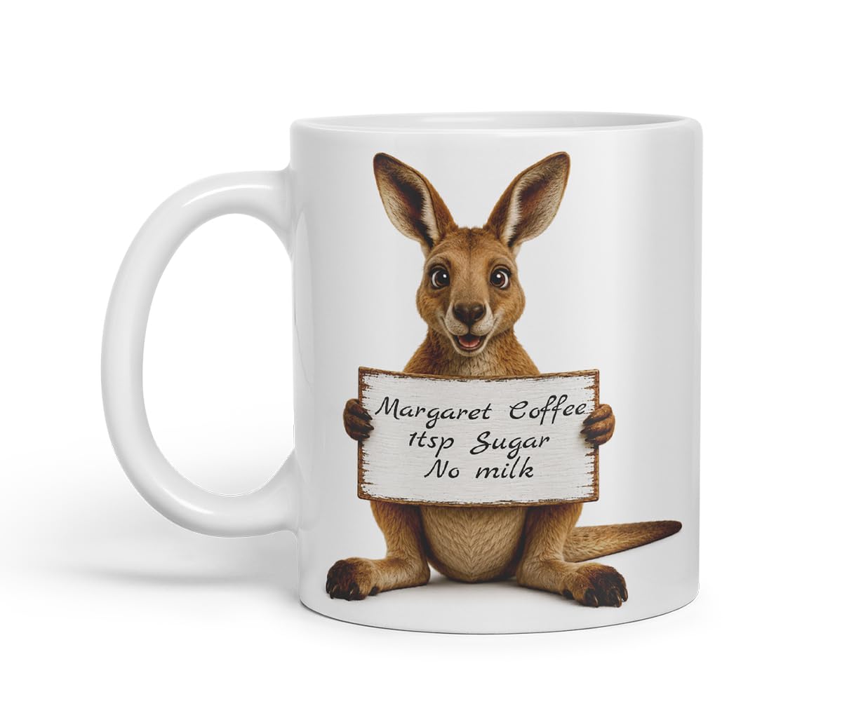 Vixar Personalised Kangaroo Mug with Name or Custom Message – Cute Animal Coloured Ceramic Mug Cup Gift, 11oz (Black)