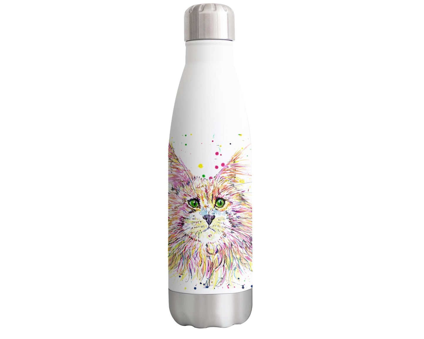 Vixar Maine Coon Big cat Kitten Pet Animals Watercolour Bottle double Wall insulated Stainless steel sport Drinks 500ml