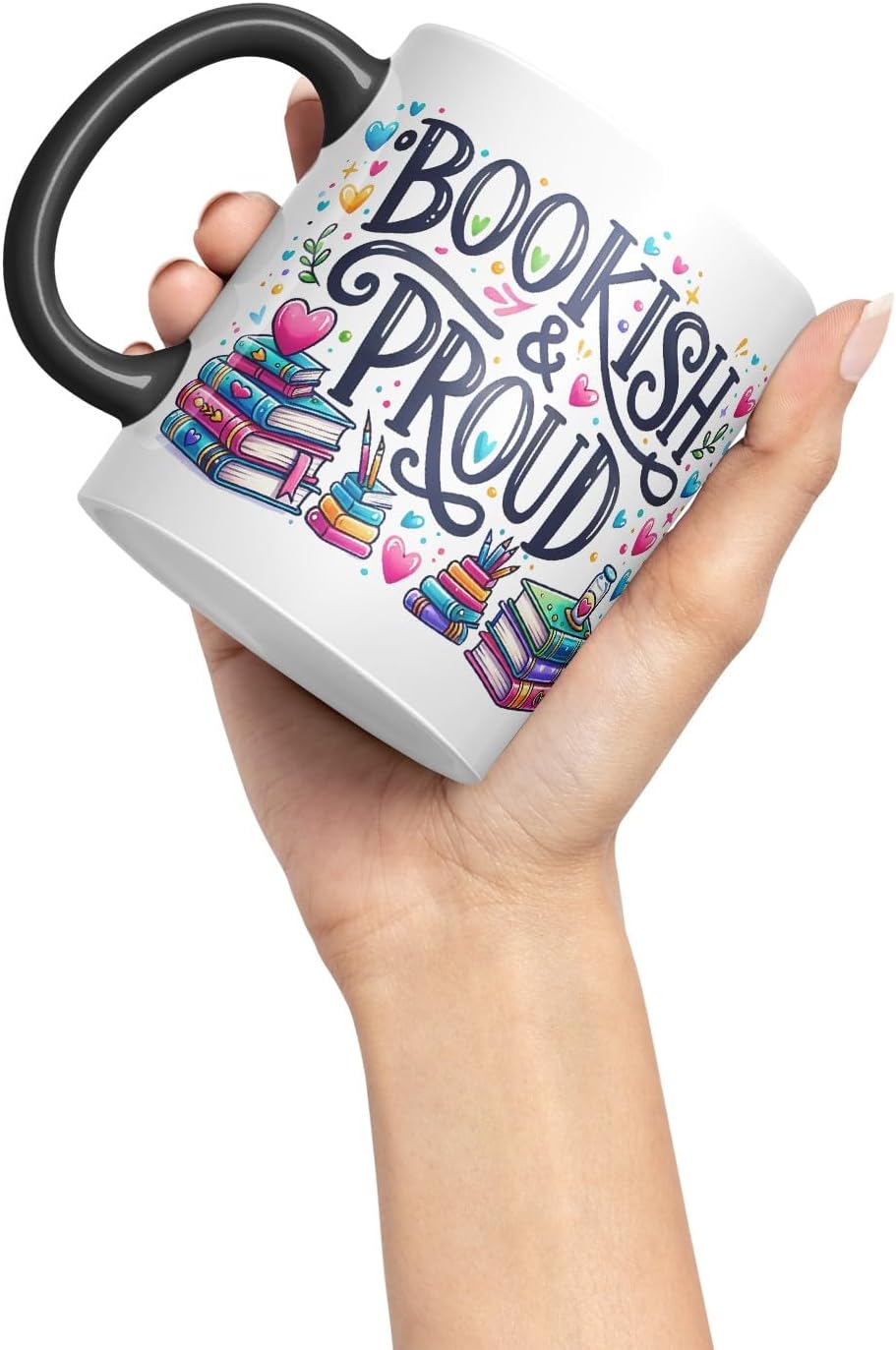 Vixar Bookish & Proud Coloured Mug Cup for Book Lovers 11oz (Black)