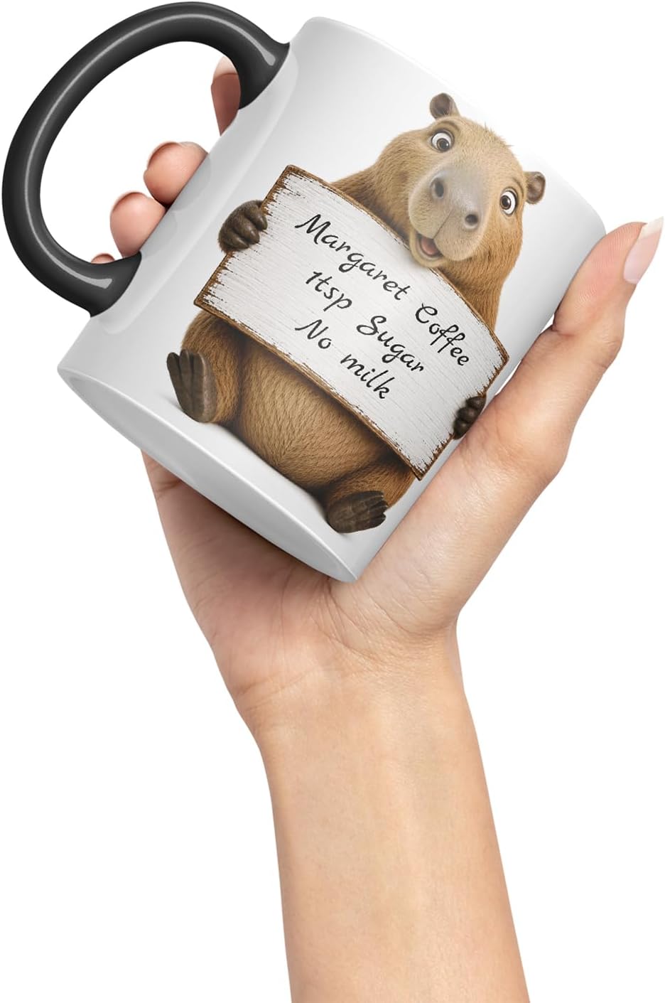 Vixar Personalised Capybara Mug with Name or Custom Message – Cute Animal Coloured Ceramic Mug Cup Gift, 11oz (Black)
