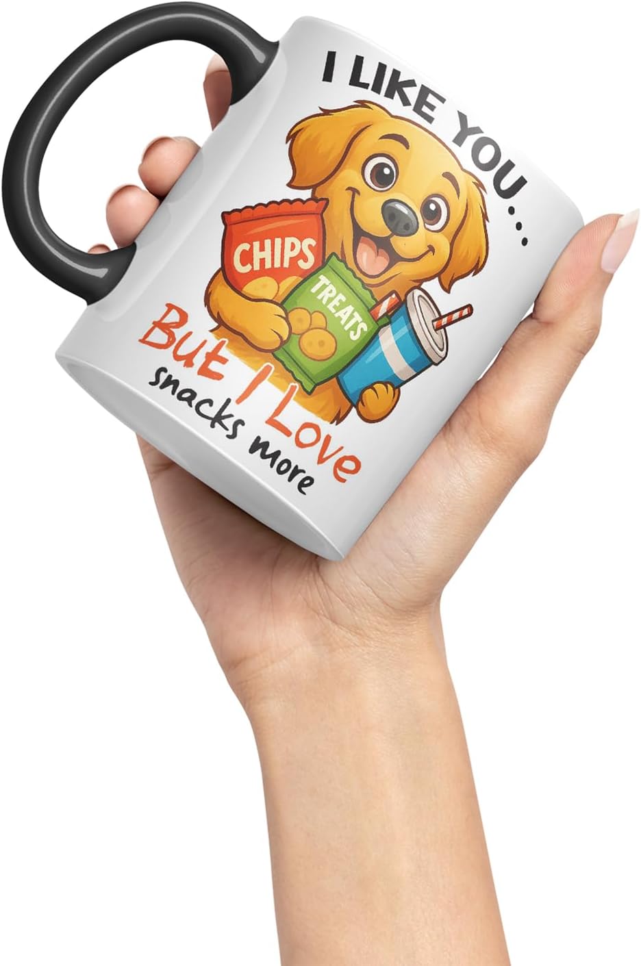 Vixar I Like You. But I Love Snacks More Golden Retriever Dog Mug – Coloured Ceramic Mug Cup Gift, 11oz (Black)