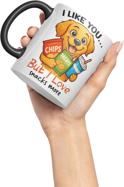 Vixar I Like You. But I Love Snacks More Golden Retriever Dog Mug – Coloured Ceramic Mug Cup Gift, 11oz (Black)