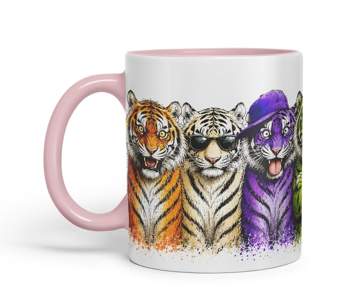 Vixar Tigers Mug – Cute Tigers Coloured Ceramic Mug Cup Gift, 11oz (Black)