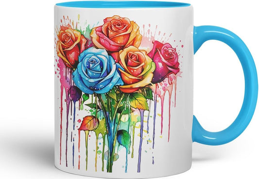 Vixar Rose Garden Classic Mug Coloured Ceramic Mug Cup Gift, 11oz (Light Blue)