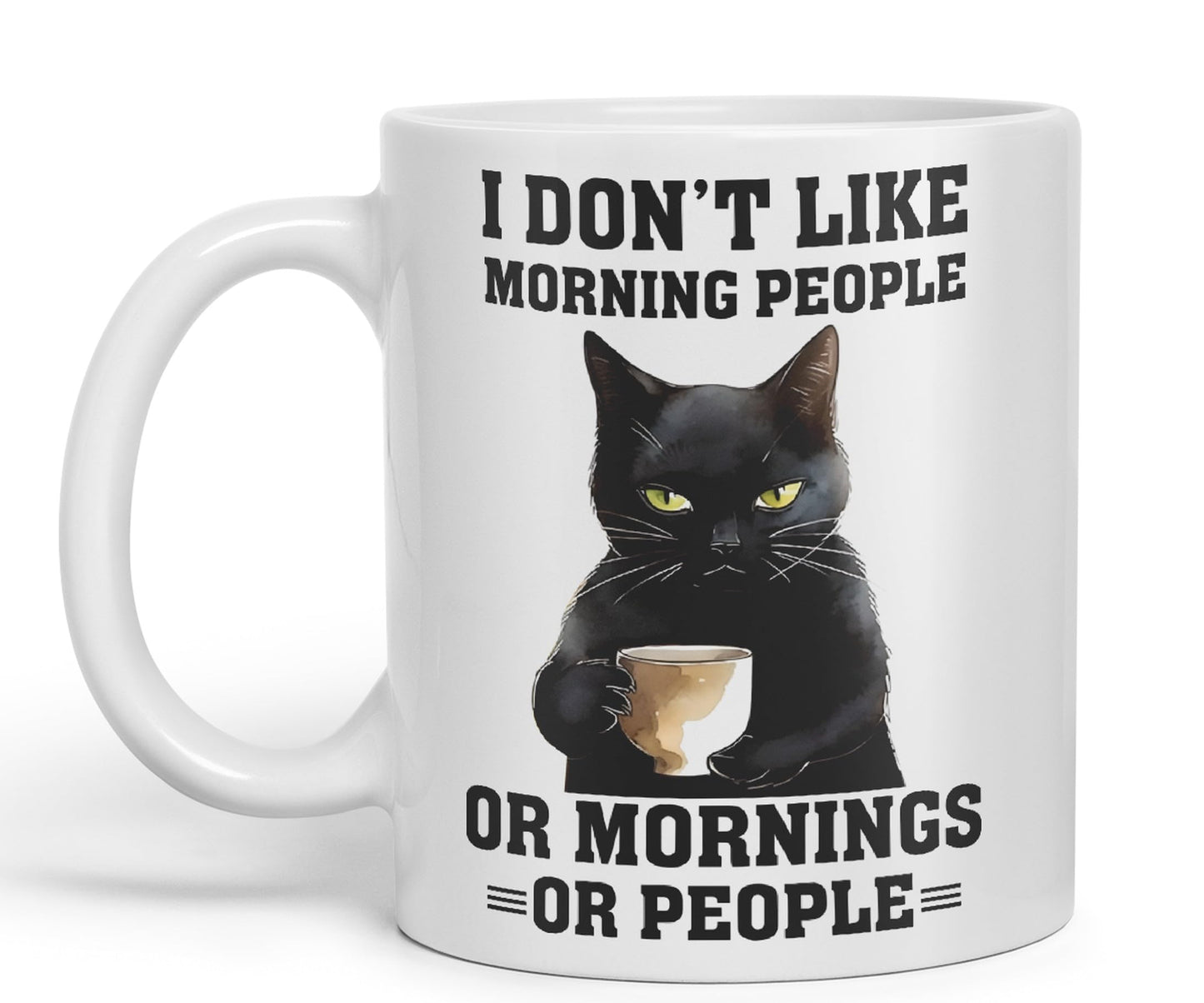 Vixar I Don't Like Mornings People cat Cats Sarcastic Joke Ceramic Coloured Mug Cup for Tea Coffee Hot Brew 330ml 11Oz