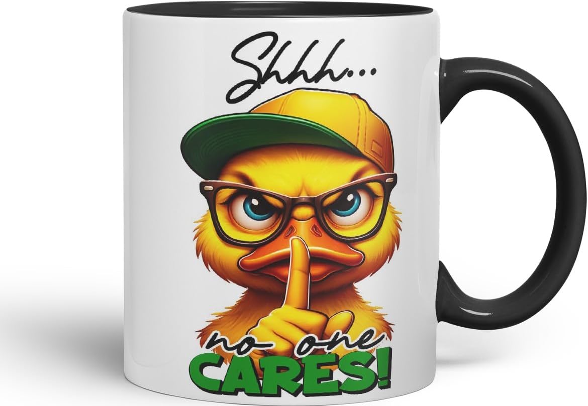 Vixar Shhh… No One Cares! Coloured Ceramic Mug Cup 11oz Funny Sarcastic Gift (Black)
