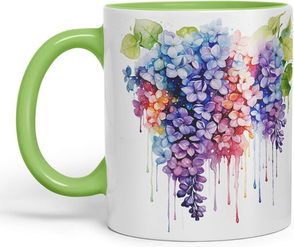Vixar Lilac Spring Blossom Mug Coloured Ceramic Mug Cup Gift, 11oz (Light Green)