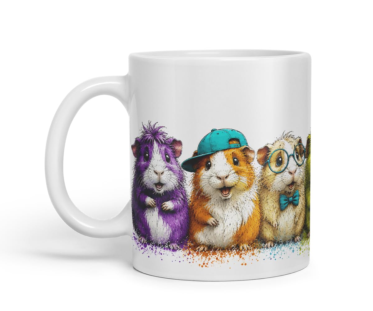 Vixar Guinea Pig Mug – Cute Guinea Pig Animal Coloured Ceramic Mug Cup Gift, 11oz (Black)