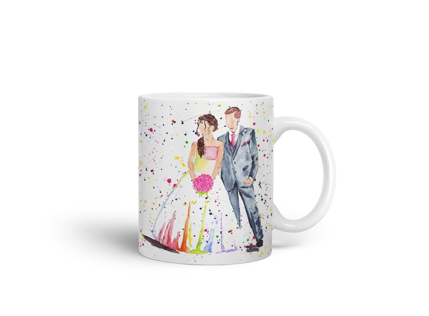 Vixar Wedding Mr and Mrs Bride and Groom Watercolour Art Coloured Mug Cup Gift Birthday Work Office Tea Coffee