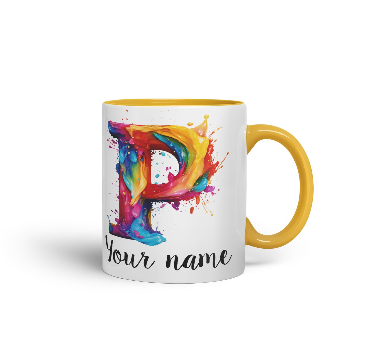 Personalised Letter P mug, Alphabet cusomized custom Letter P Monogram watercolour Ceramic Coloured Mug Cup for Tea Coffee Hot brew 330ml 11Oz Gift