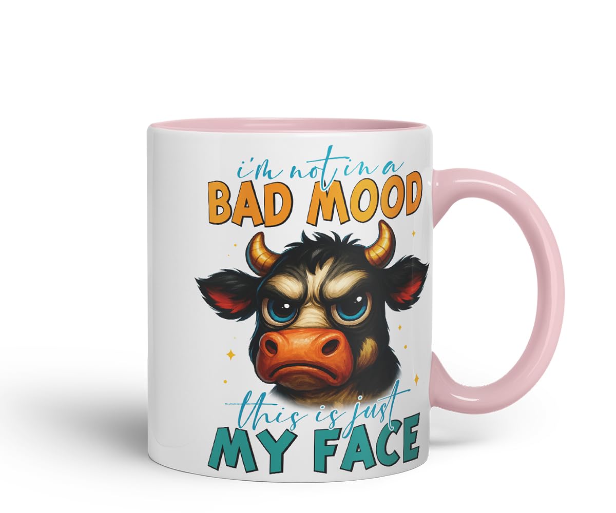 Vixar I'm Not in A Bad Mood This is Just My Face Sarcastic Cow – Coloured Ceramic Mug Cup Gift, 11oz (Black)