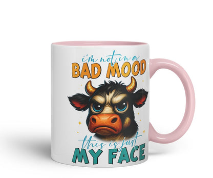 Vixar I'm Not in A Bad Mood This is Just My Face Sarcastic Cow – Coloured Ceramic Mug Cup Gift, 11oz (Black)