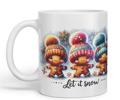 Vixar Let It Snow Cute Gingerbread Coloured Mug Cup Ceramic Christmas Winter Gift 11oz (Black)