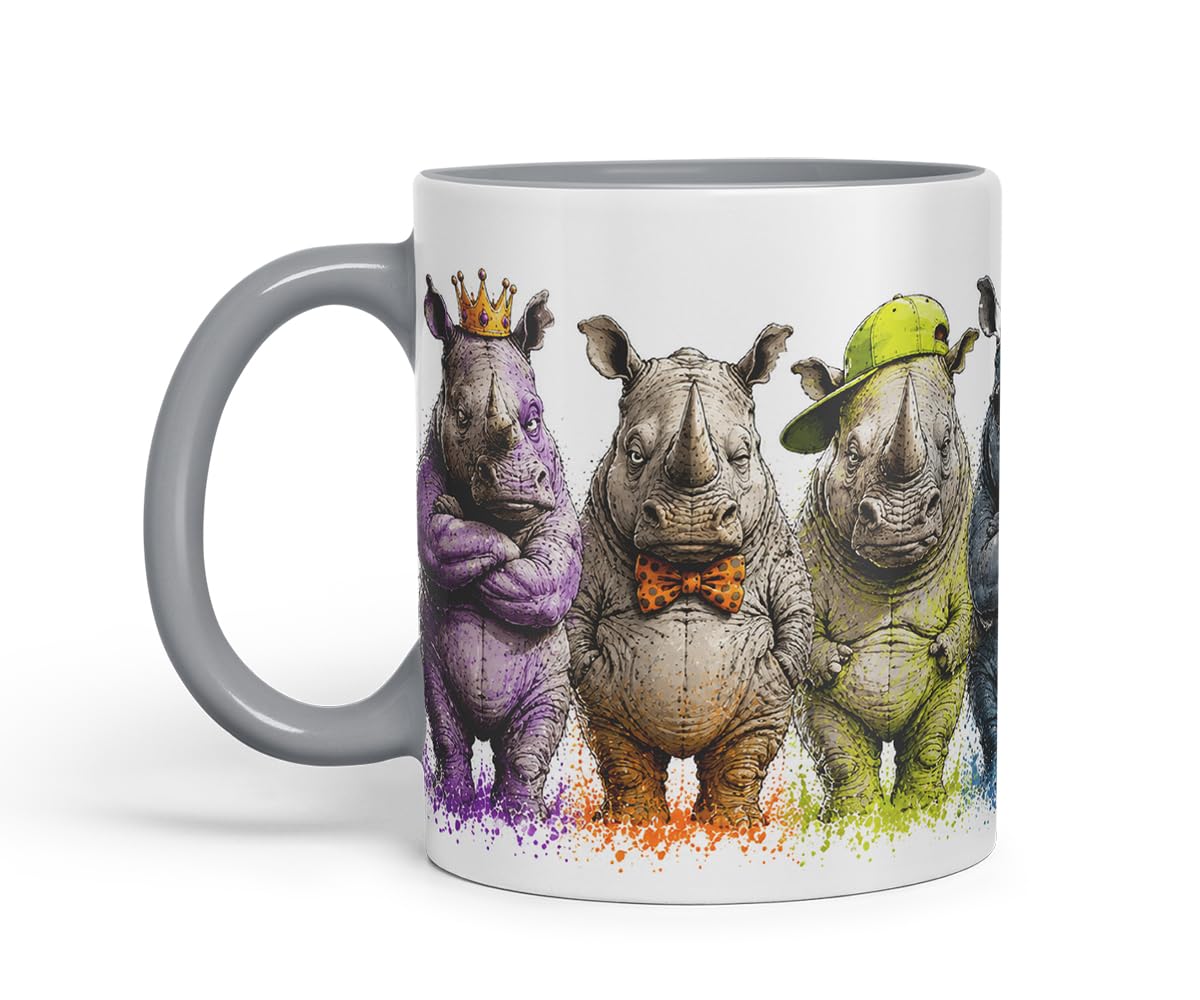 Vixar Rhino Mug – Cute Rhino Coloured Ceramic Mug Cup Gift, 11oz (Black)