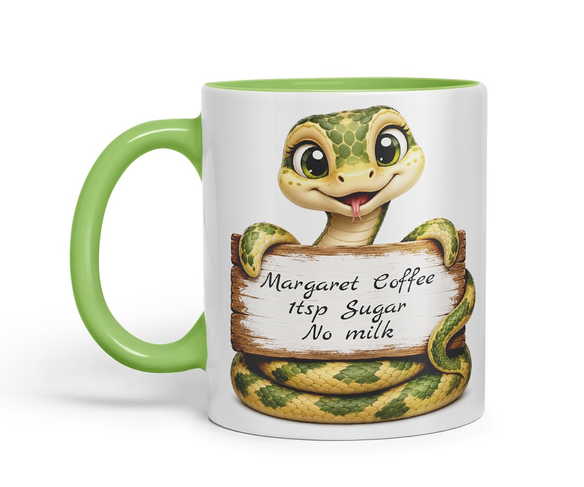 Vixar Personalised Snake Mug with Name or Custom Message – Cute Animal Coloured Ceramic Mug Cup Gift, 11oz (Black)