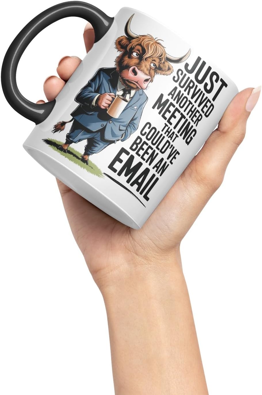 Vixar Just Survived Another Meeting That Could’ve Been an Email – Coloured Ceramic Mug Cup Gift, 11oz (Black)