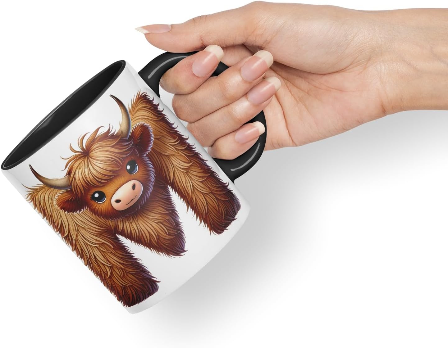 Highland Cow Alphabet Monogram Coloured Ceramic Cup Mug Letter M Rustic Farmhouse Animal Letter Gift V2 11oz (Black)